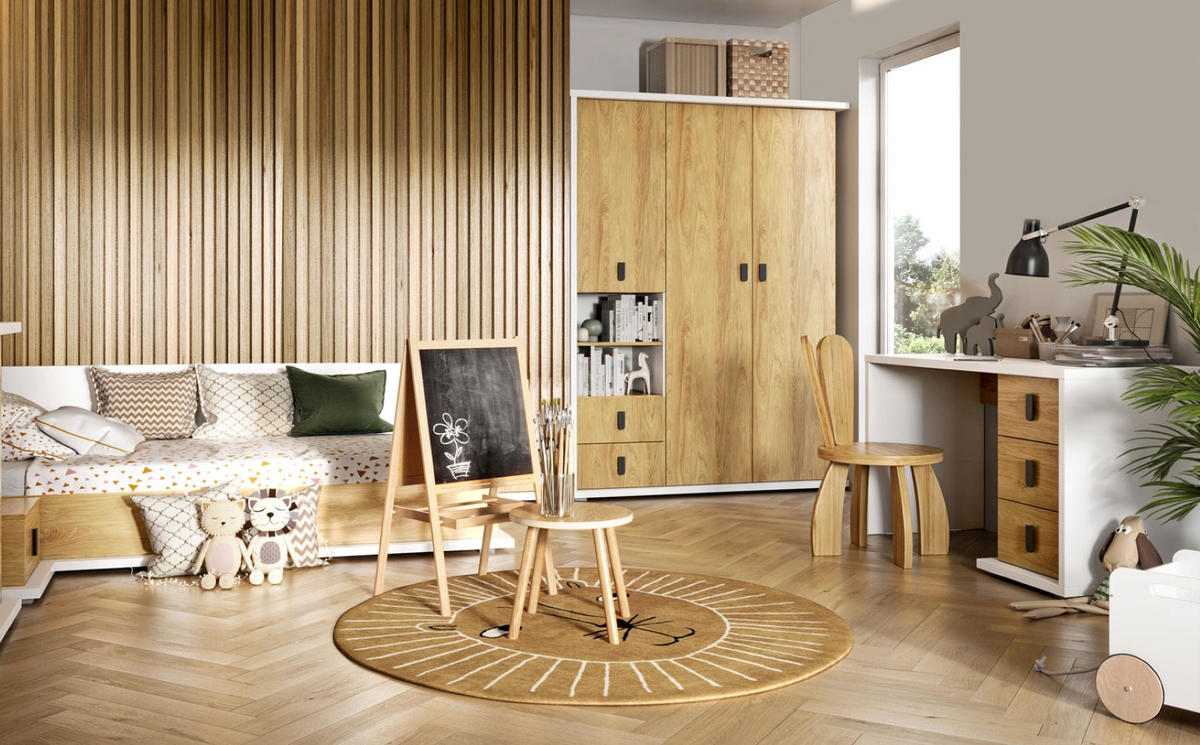 JUGENDZIMMER-SET Simi weiß / Hickory Oak 420 / 212 / 200cm 4-teilig - Eichefarben/Braun, Holz/Holzwerkstoff (420/200/212cm) - Feldmann-Wohnen