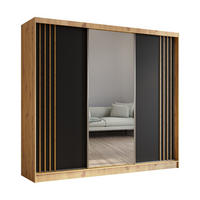 SCHWEBETÜRENSCHRANK Neli 240 cm mit Lamellen und Spiegel 3-türig, Artisan, schwarz, Lamelle Artisan - Schwarz/Braun, Kunststoff (240/216/61cm) - Margaret Hadas24