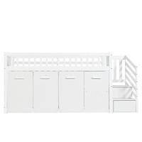 HOCHBETT 90x200cm mit Schreibtisch/Kleiderschrank/Schließfächer in Weiß - Weiß, Holz (90/200cm) - KOMHTOM