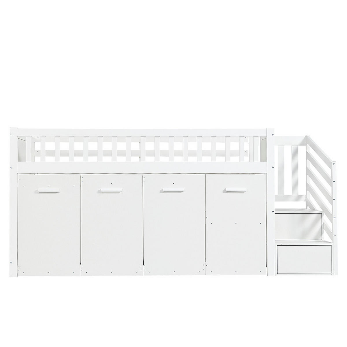 HOCHBETT 90x200cm mit Schreibtisch/Kleiderschrank/Schließfächer in Weiß - Weiß, Holz (90/200cm) - KOMHTOM