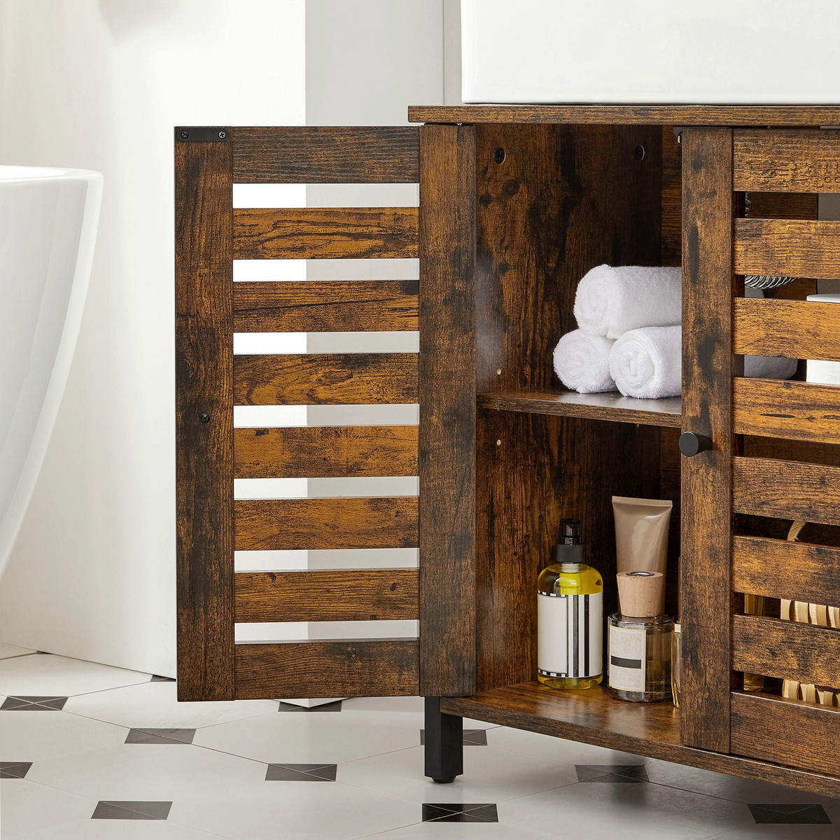 WASCHBECKENUNTERSCHRANK STAHLGESTELL - Braun, Holzwerkstoff (30/60/60cm) - Hansiro