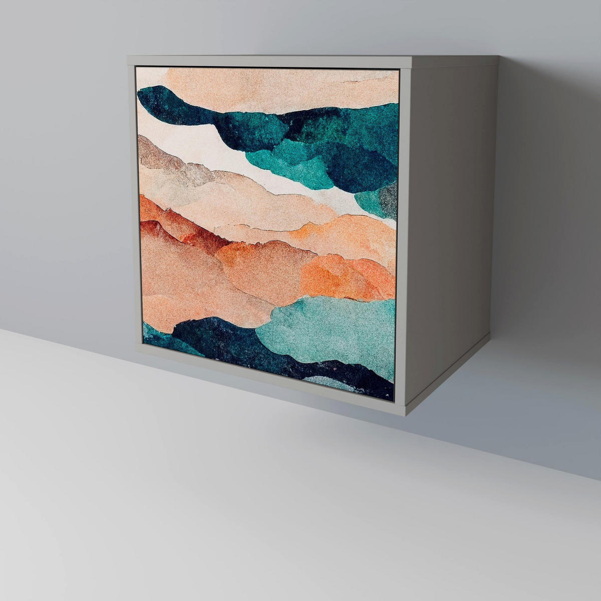 SIDEBOARD ABSTRACT LANDSCAPE, Grau, 57,5x42x72,5 cm, Schwarze Metallfüße - Multicolor/Schwarz, Holzwerkstoff/Metall (57.5/72.5/42cm) - SpaceRebels