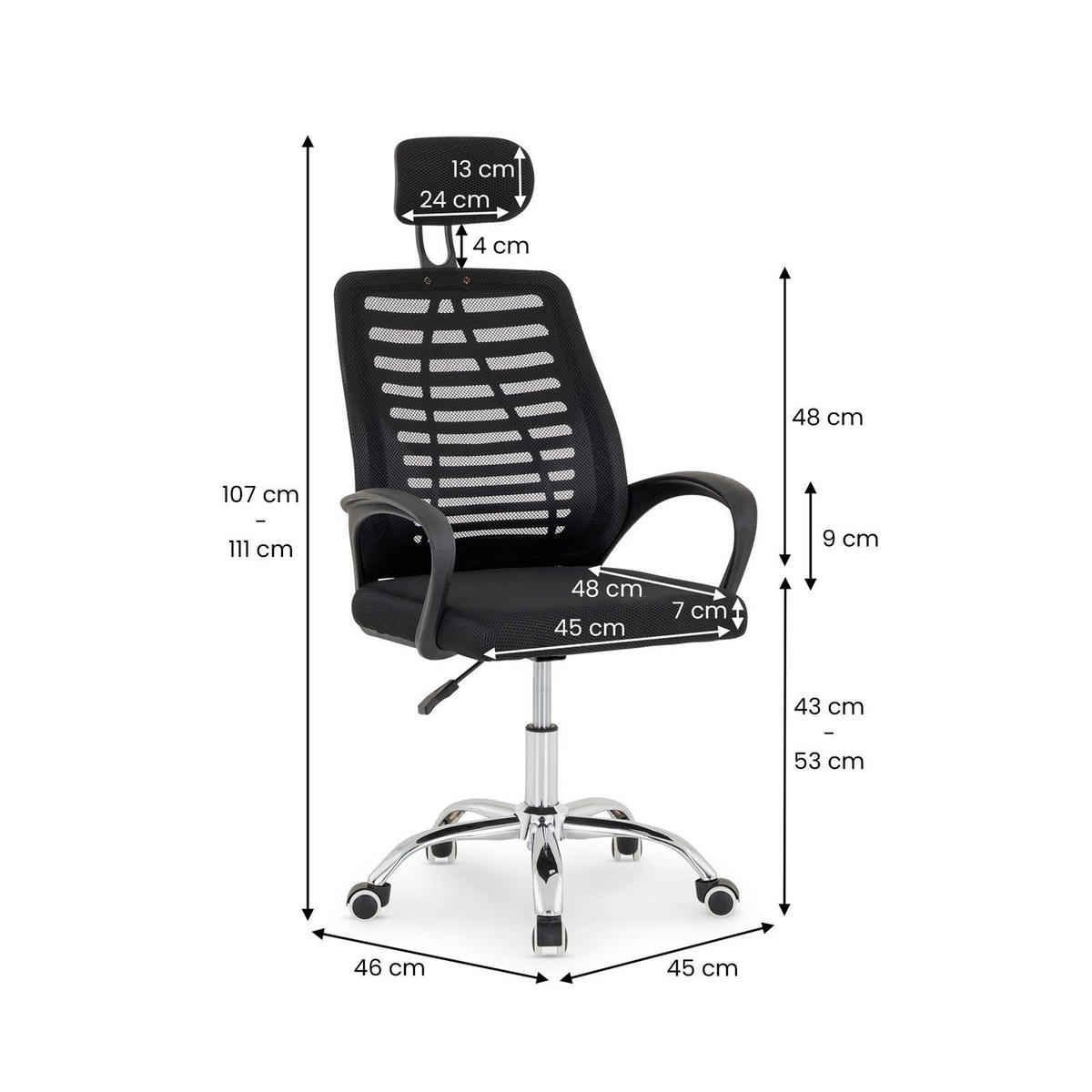 BÜRODREHSTUHL SEATTLE schwarz - Schwarz, Textil (45/111/46cm) - IDIMEX