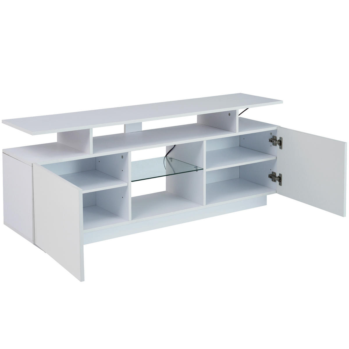 TV-SCHRANK 140/35/55 cm in Weiß aus Spanplatte mit LED-Beleuchtung und Glasfächern - Naturfarben/Weiß, Glas/Holzwerkstoff (140/55/35cm) - CHICFURN