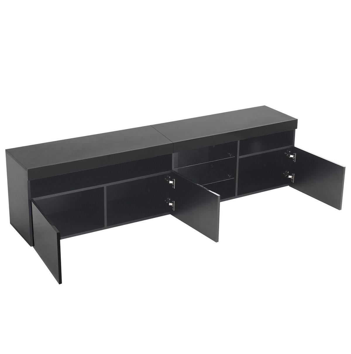 LOWBOARD 180/48/35 cm aus MDF mit Glaslaminat und variabler LED-Beleuchtung Schwarz - Schwarz, Holzwerkstoff (180/48/35cm) - Modenvie