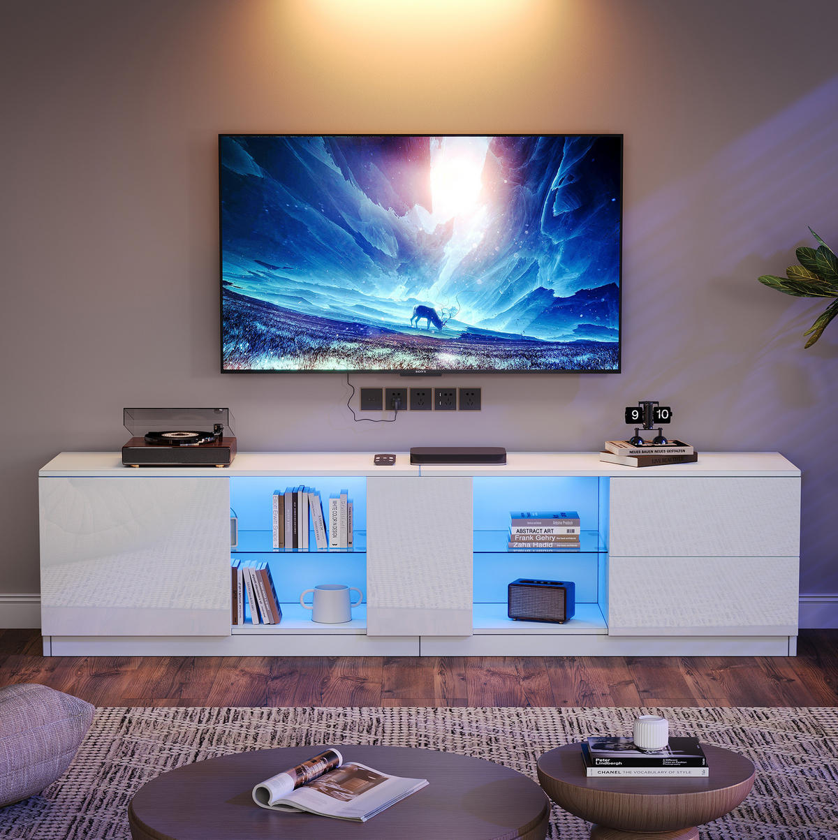 TV-ELEMENT mit LED 160 x 40 x 52 cm Weiß Hochglanz - Weiß, Holzwerkstoff (40/52/160cm) - Beauniv