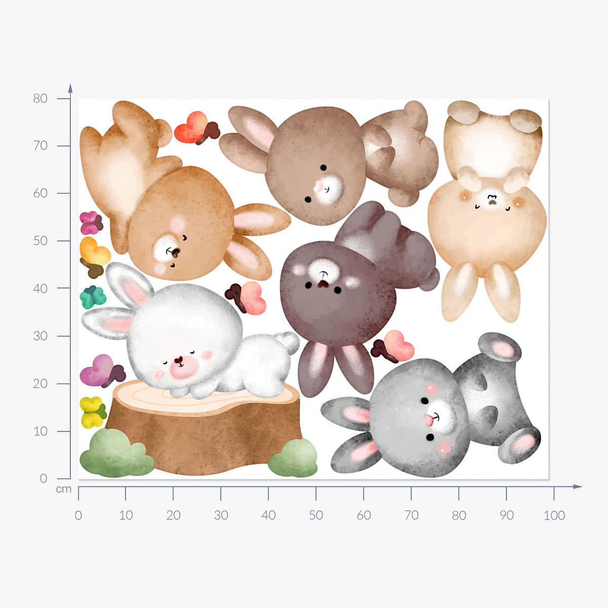 WANDAUFKLEBER 80x99cm - Waldhasen - Multicolor, Kunststoff (80/99/0.1cm) - Wallfluent