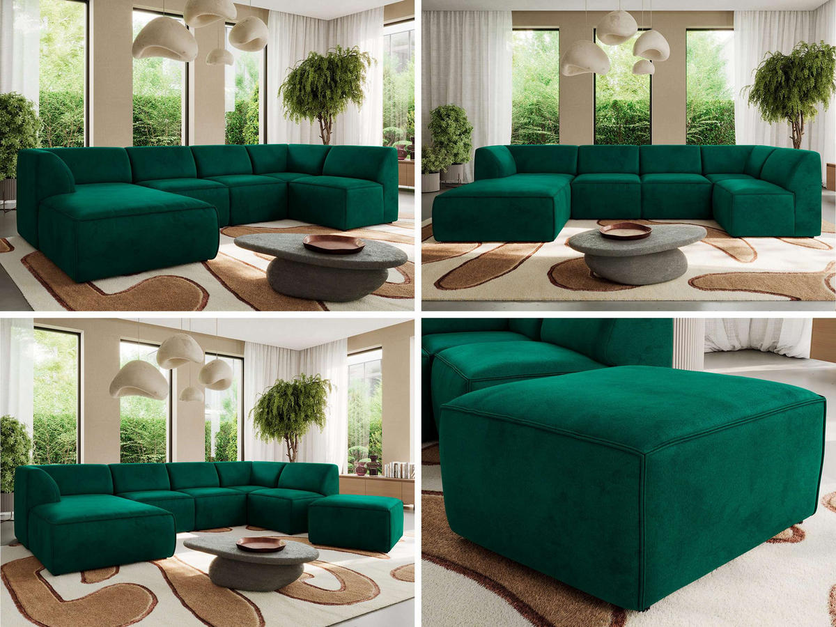 WOHNLANDSCHAFT MODARO U 6M - Dunkelgrün Velvet - Links - Dunkelgrün/Schwarz, Textil (180/78/345cm) - MKS