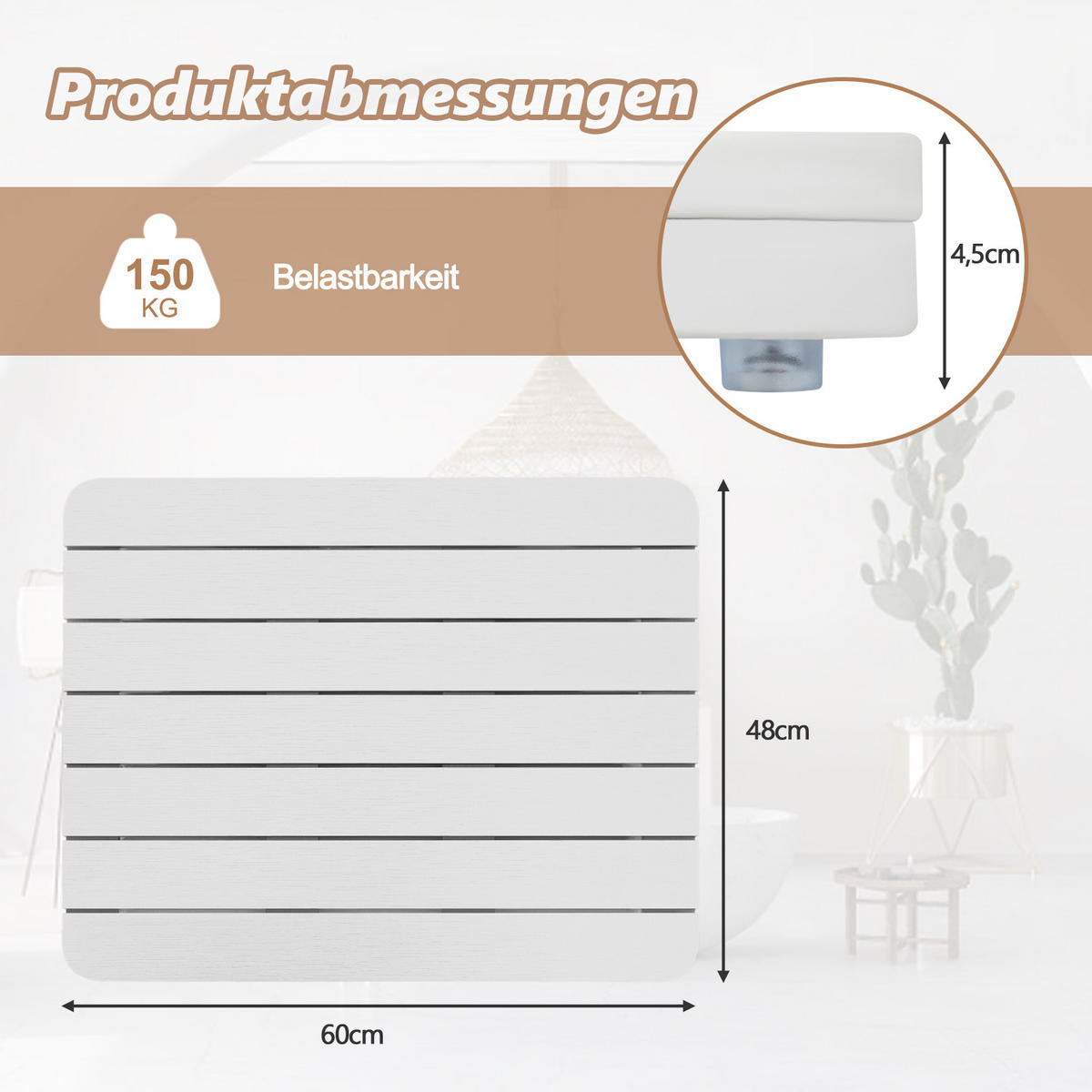 BADEMATTE Weiß - Weiß, Kunststoff (48/60cm) - COSTWAY