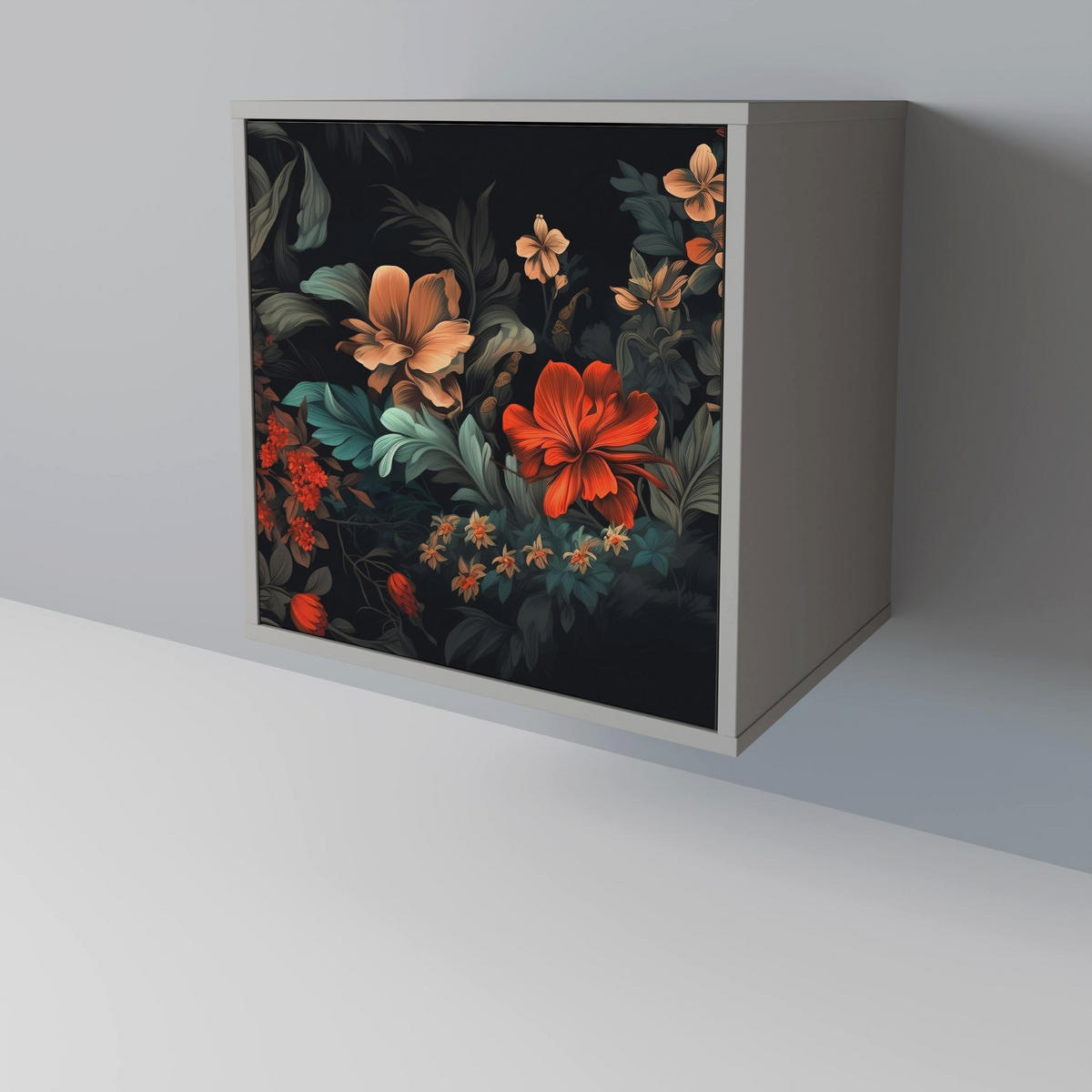 SIDEBOARD IMAGINARY BLOSSOM, Grau, 57,5x42x70,5 cm, Schwarze Metall-Sternfüße - Multicolor/Schwarz, Holzwerkstoff/Metall (57.5/70.5/42cm) - SpaceRebels