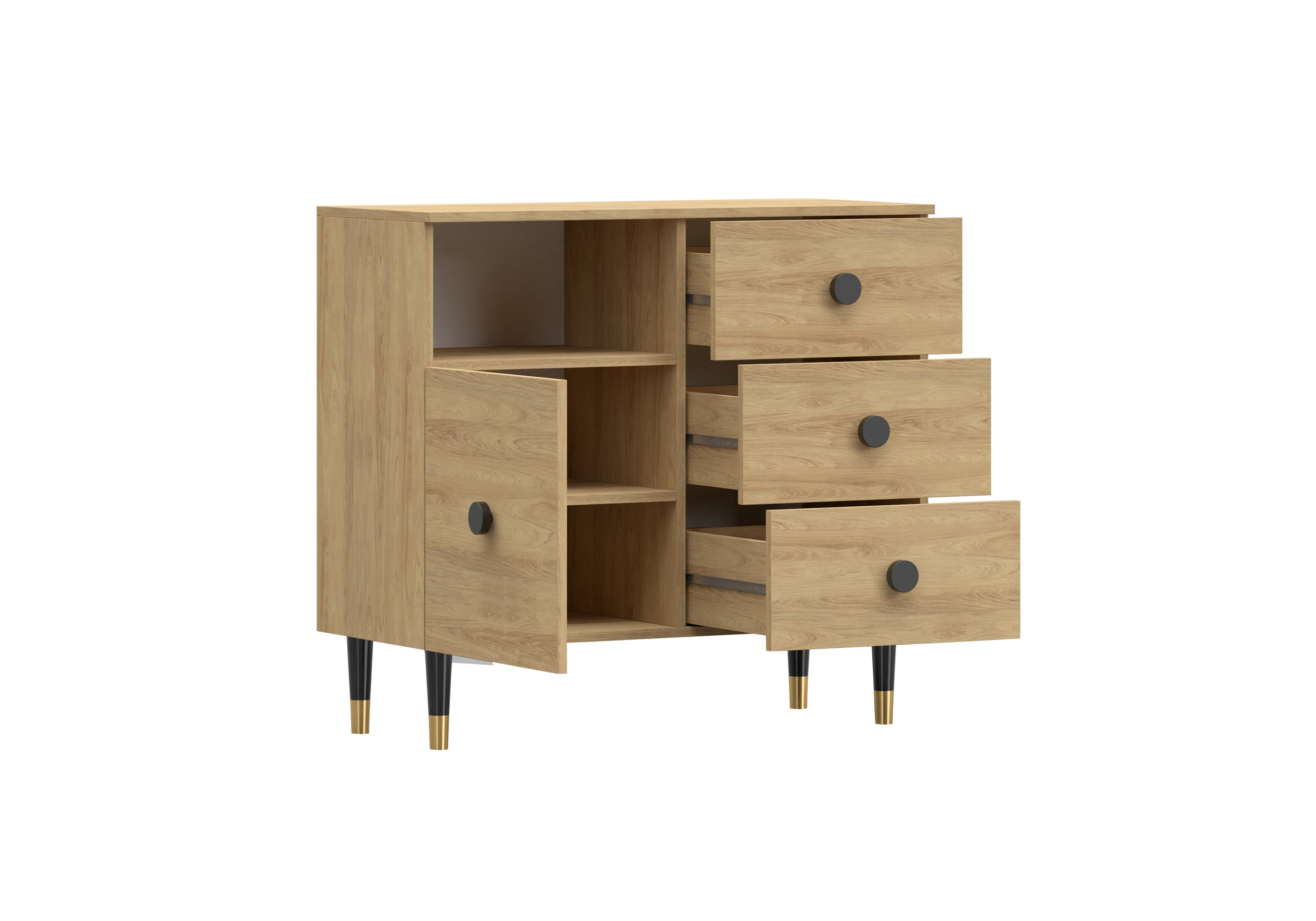 KOMMODE - Klein Kommode 3SD LAUX - Eichefarben, Holzwerkstoff (100/90/40cm) - Möblo