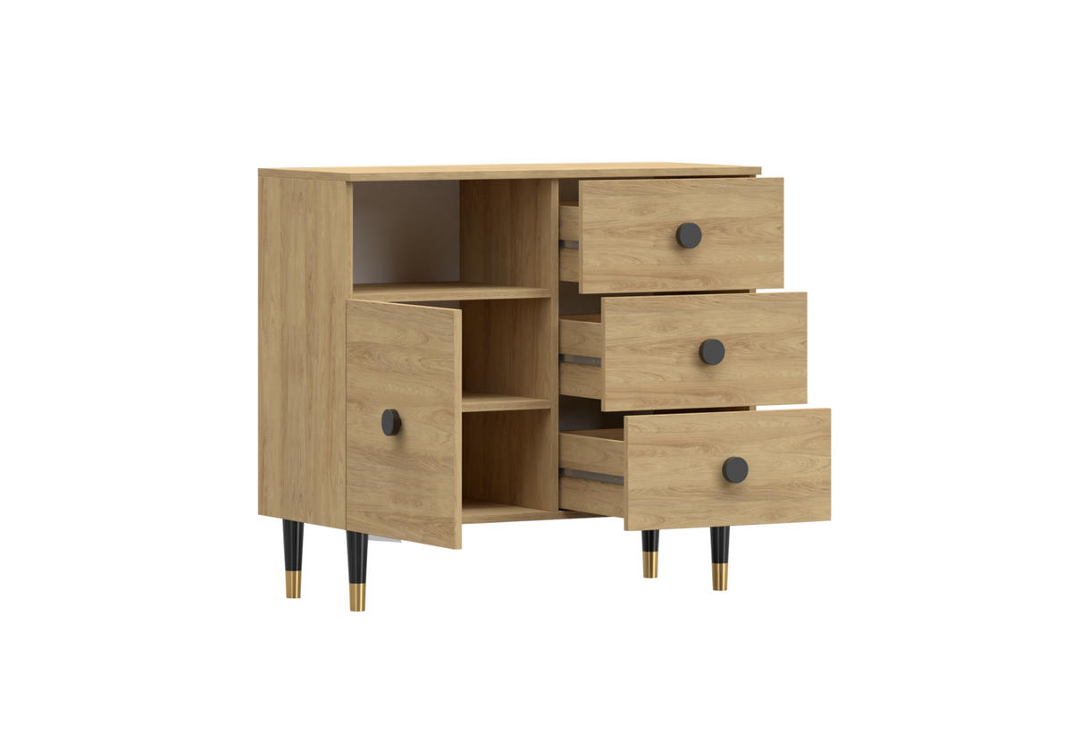 KOMMODE - Klein Kommode 3SD LAUX - Eichefarben, Holzwerkstoff (100/90/40cm) - Möblo