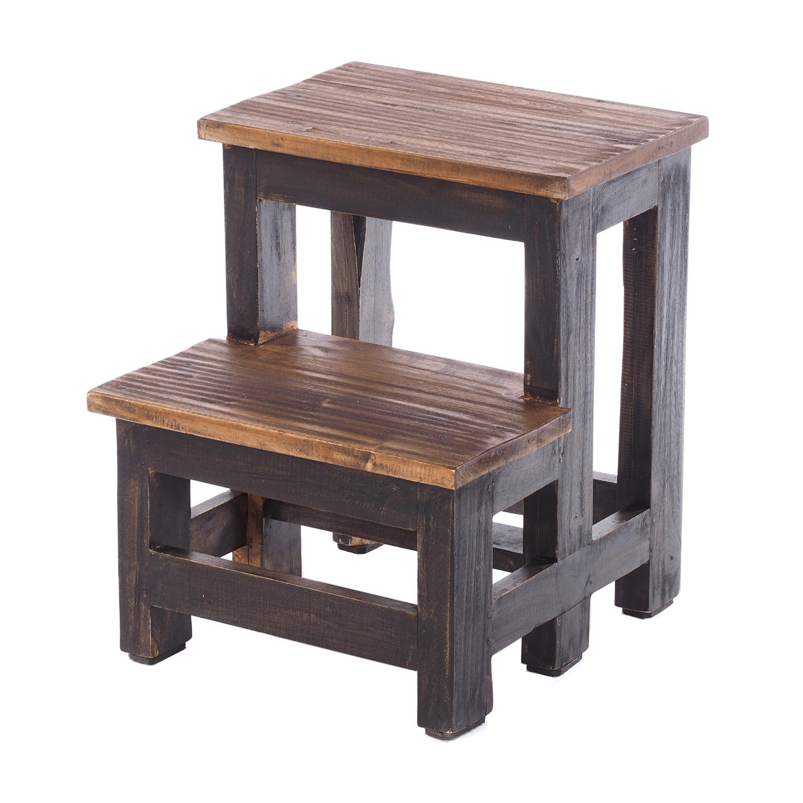 TRITTLEITER STEP Recyclingholz zweistufig 04 schwarz-natur - Graubraun, Holz (37/46/37cm) - DESIGN DELIGHTS