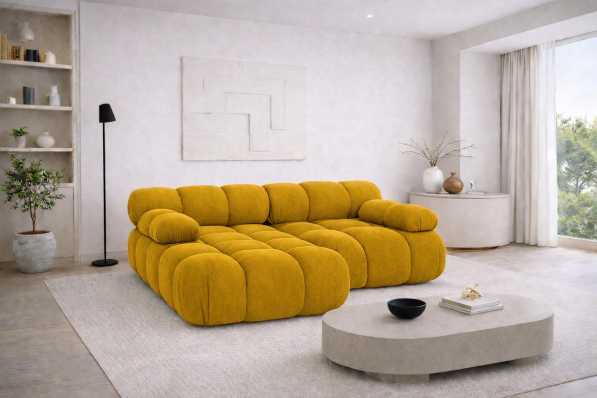 ECKSOFA L-form Mini Modular, Veloursstoff Salvador, Gelb, Links, Selia - Gelb, Holz (190/160cm) - Kaiser Möbel