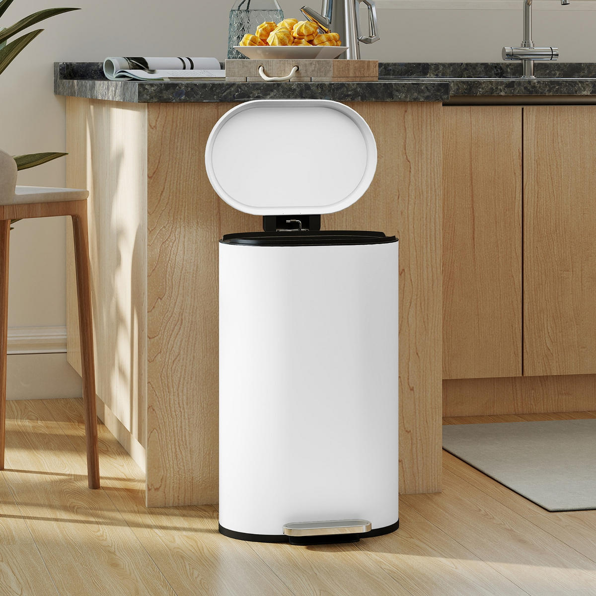 TRETEIMER 30L WEIß Mülleimer mit Absenkautomatik Metall 36,5/61/31 cm - Weiß, Metall (31/61/36.5cm) - Rolipo