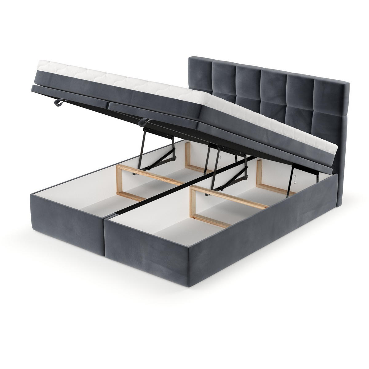 BOXBETT Elano 200/200 cm Dunkelgrau im Kronos Stoff - Dunkelgrau/Schwarz, Holz/Holzwerkstoff (200/200cm) - AltaBeds