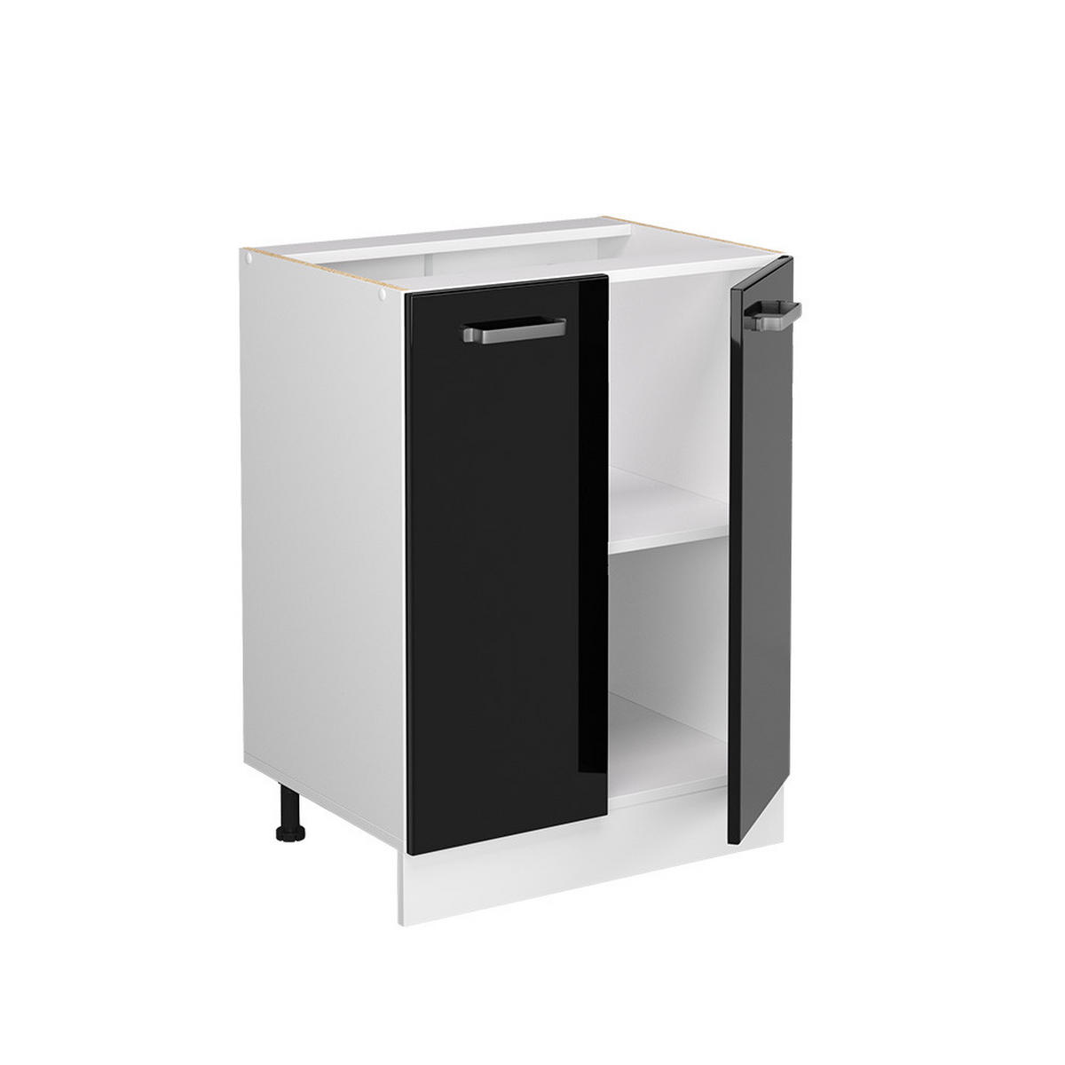 KÜCHENUNTERSCHRANK R-Line Schwarz Hochglanz 60 cm, AP Eiche - Schwarz Hochglanz/Schwarz, Holzwerkstoff (60/81.6/60cm) - Vicco