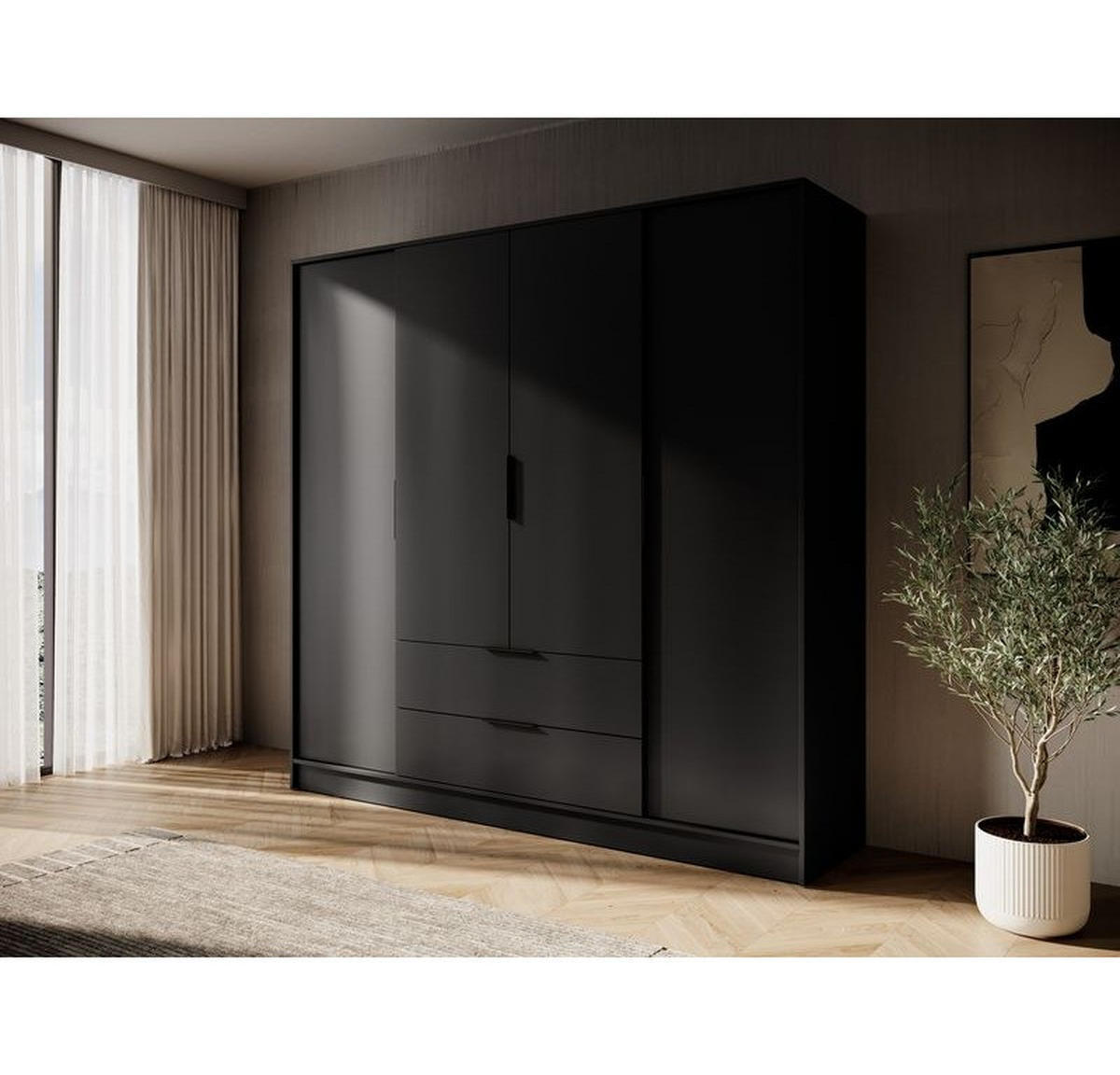 KLEIDERSCHRANK – 206 cm – Kelly – Schwarz - Schwarz, Holzwerkstoff (206/200/51cm) - hi-markt