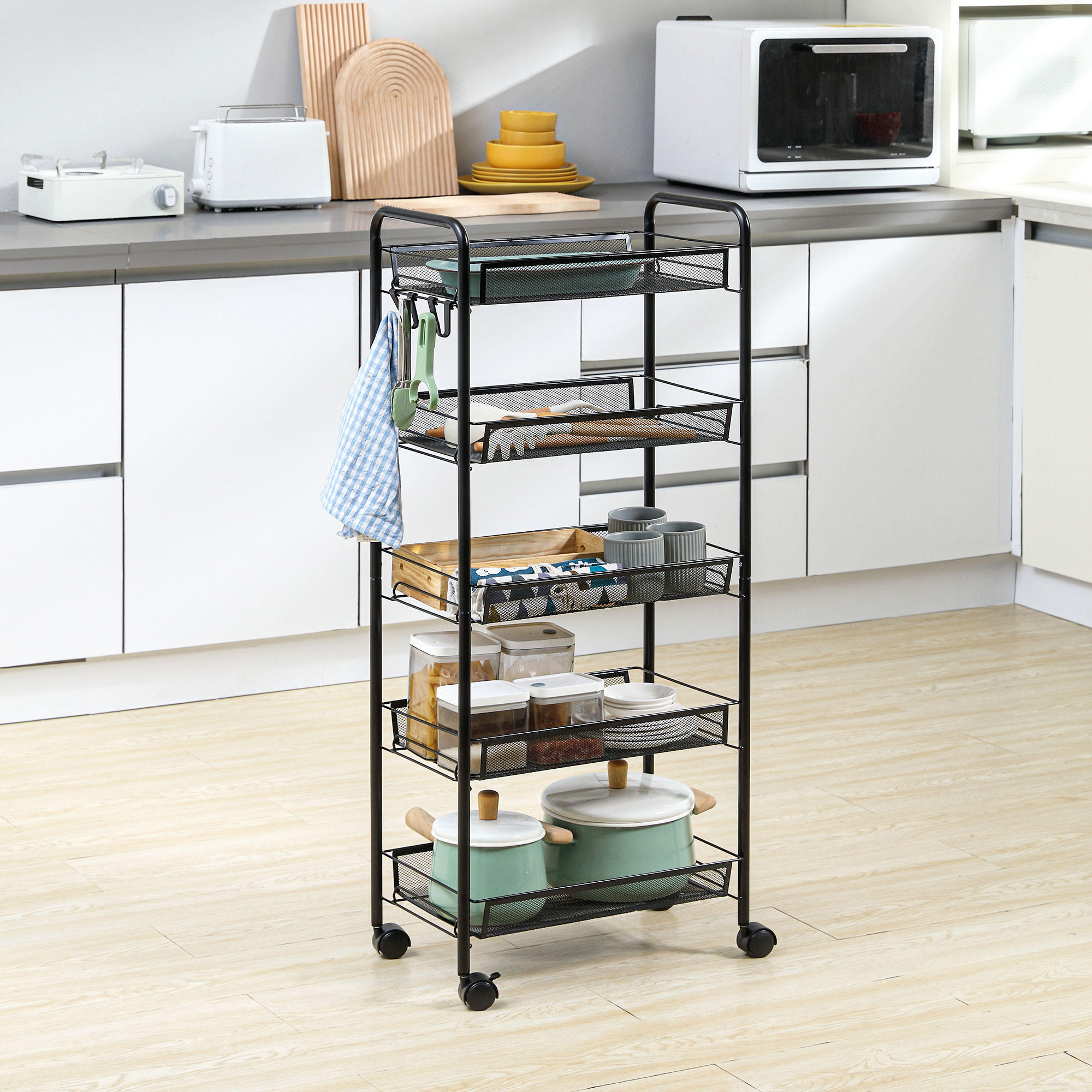 ROLLWAGEN - Schwarz, Metall (26.5/106/45cm) - HOMCOM