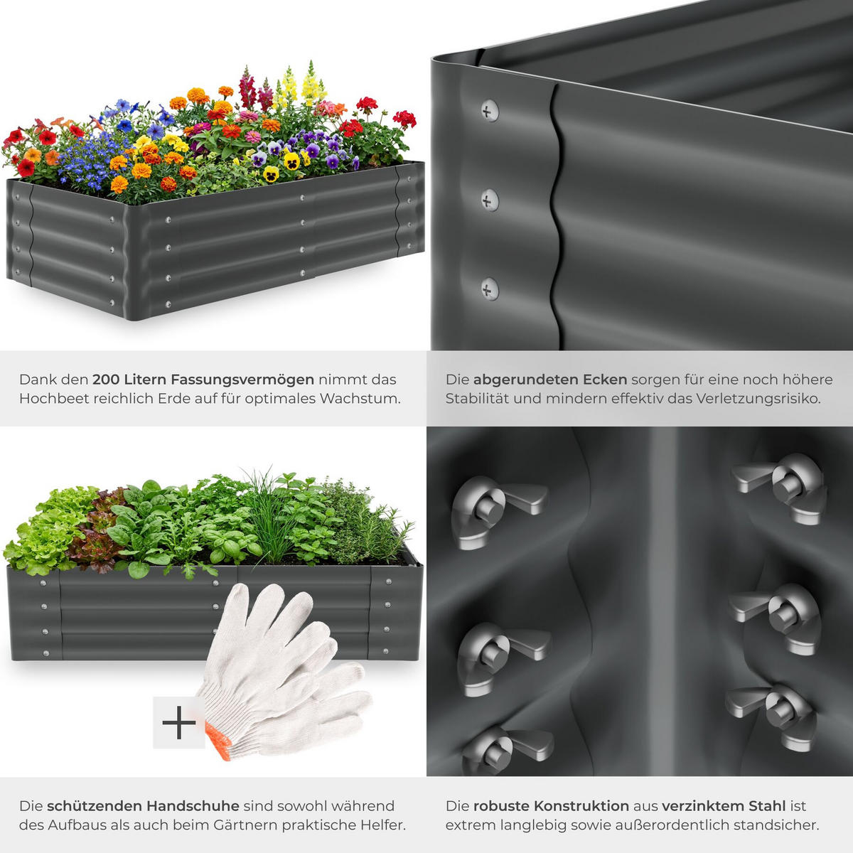 HOCHBEET Salvia, verzinkter Stahl, offener Boden, 120 x 60 x 30 cm, grau - Grau, Metall (60/30/120cm) - tectake