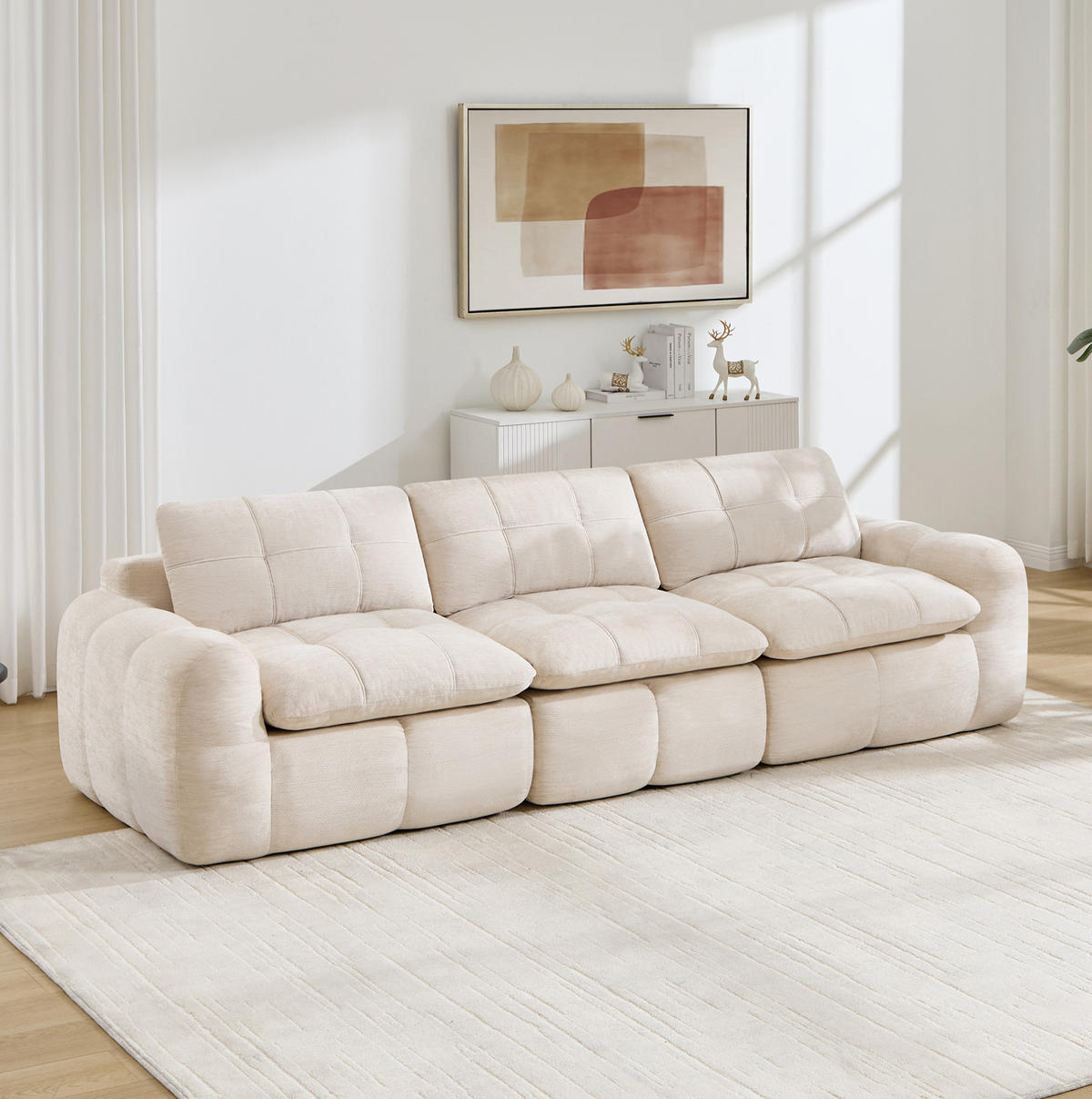 SOFA 264/97/68 cm in Beige aus Chenille mit ergonomischem Komfort - Beige, Textil (97/68/264cm) - Flora Grace