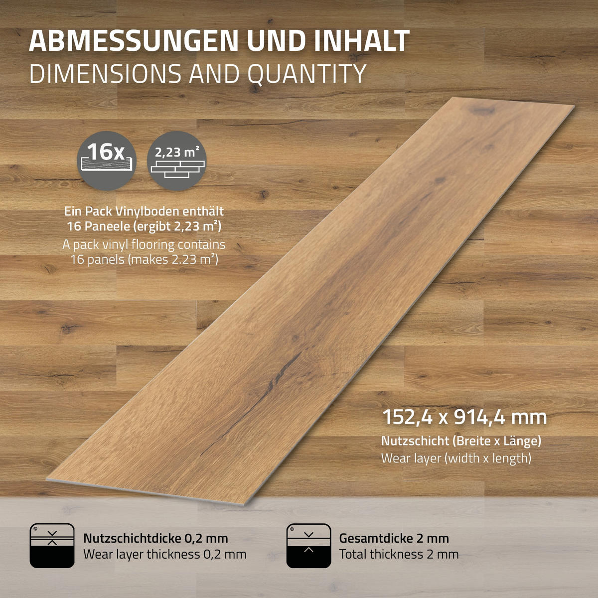 PVC BODENBELAG selbstklebend 2,23m²/16 Dielen Vinylboden Holzoptik Eiche Rustikal - Wildeiche, Kunststoff (91.5/15.3/0.2cm) - ML-DESIGN