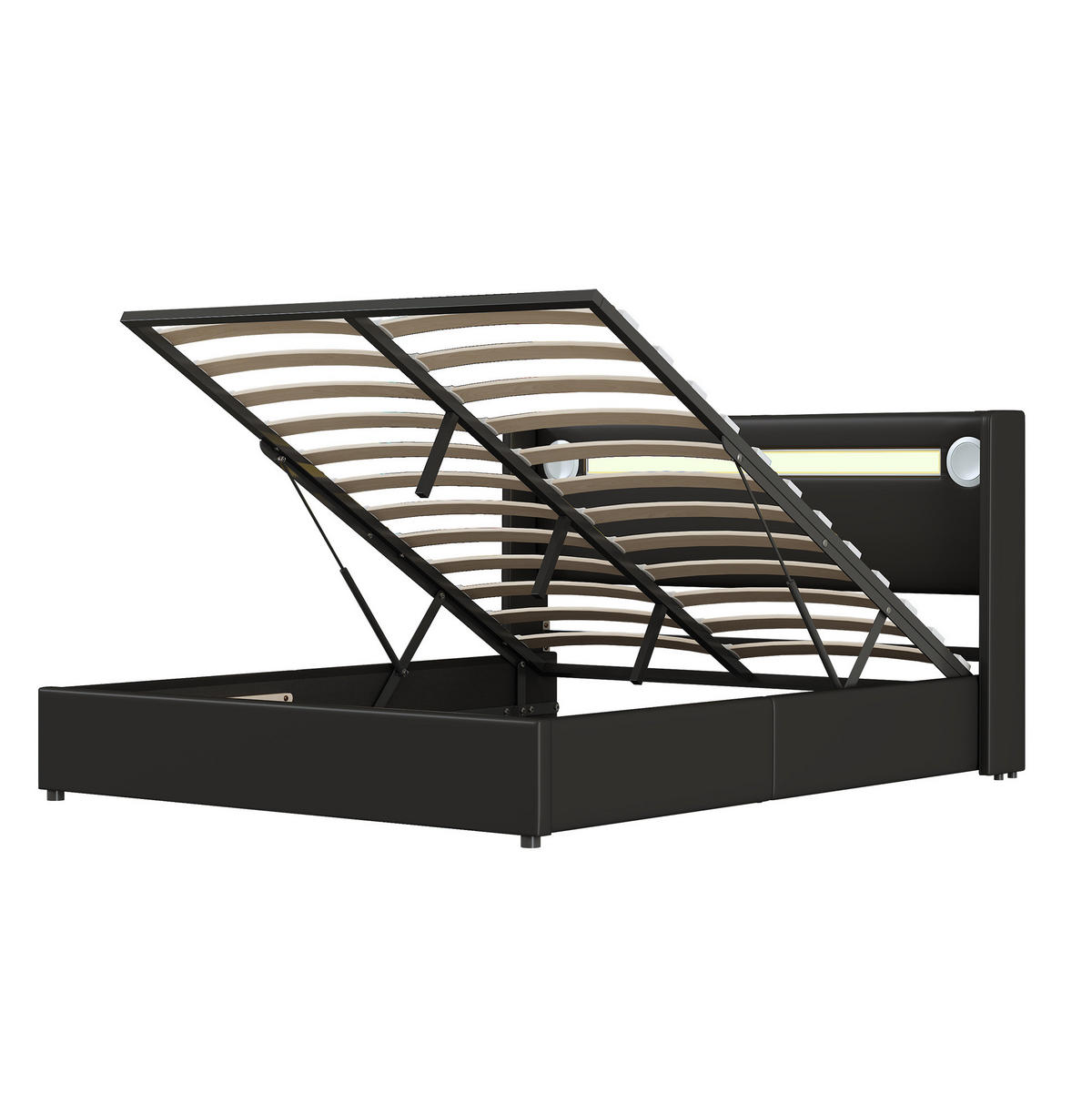 POLSTERBETT mit Bettkasten 160/200 cm in Schwarz mit LED-Beleuchtung & USB - Schwarz, Kunststoff (160/200cm) - BEAOK