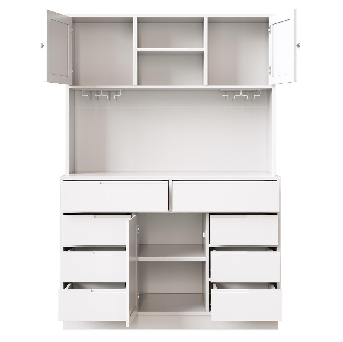 BUFFET 120/40/183,5 cm aus MDF mit LED-Beleuchtung und 8 Schubladen Weiß - Weiß, Holzwerkstoff (120/183.5/40cm) - Modenvie