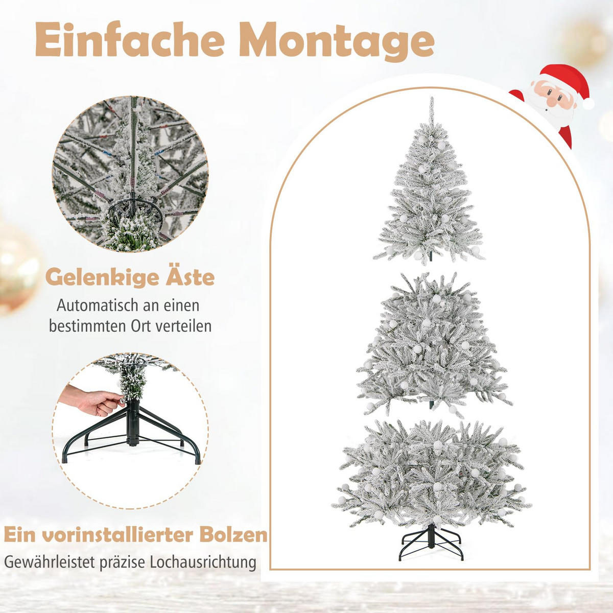 WEIHNACHTSBAUM mit Beleuchtung und Schnee Fernbedienung und Timer 210 cm weiß - Weiß, Metall (180cm) - COSTWAY