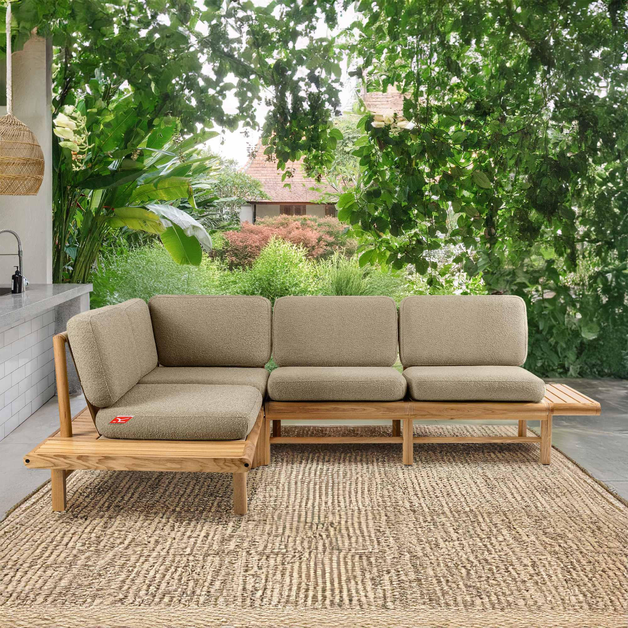 LOUNGESOFA ATREDA links - Beige, Holz/Textil (245/74/175cm) - KONSIMO®