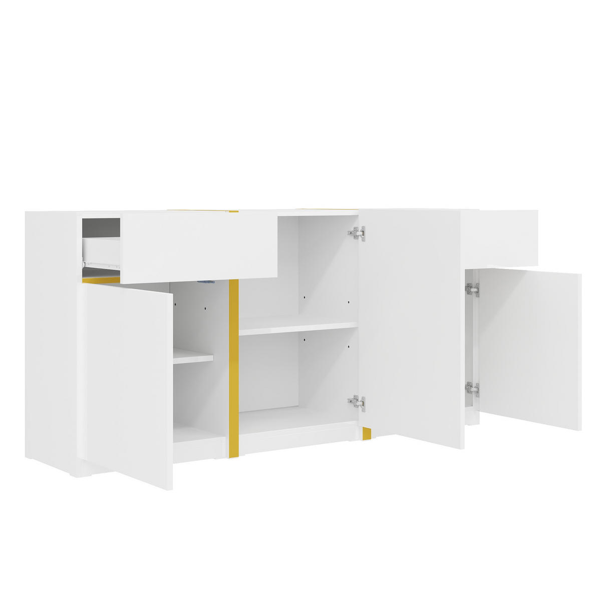 SIDEBOARD 160 x 40 x 78 cm aus MDF, Hochglanz, 3 Türen, 2 Schubladen, Weiß/Gold - Weiß, Holzwerkstoff (160/78/40cm)