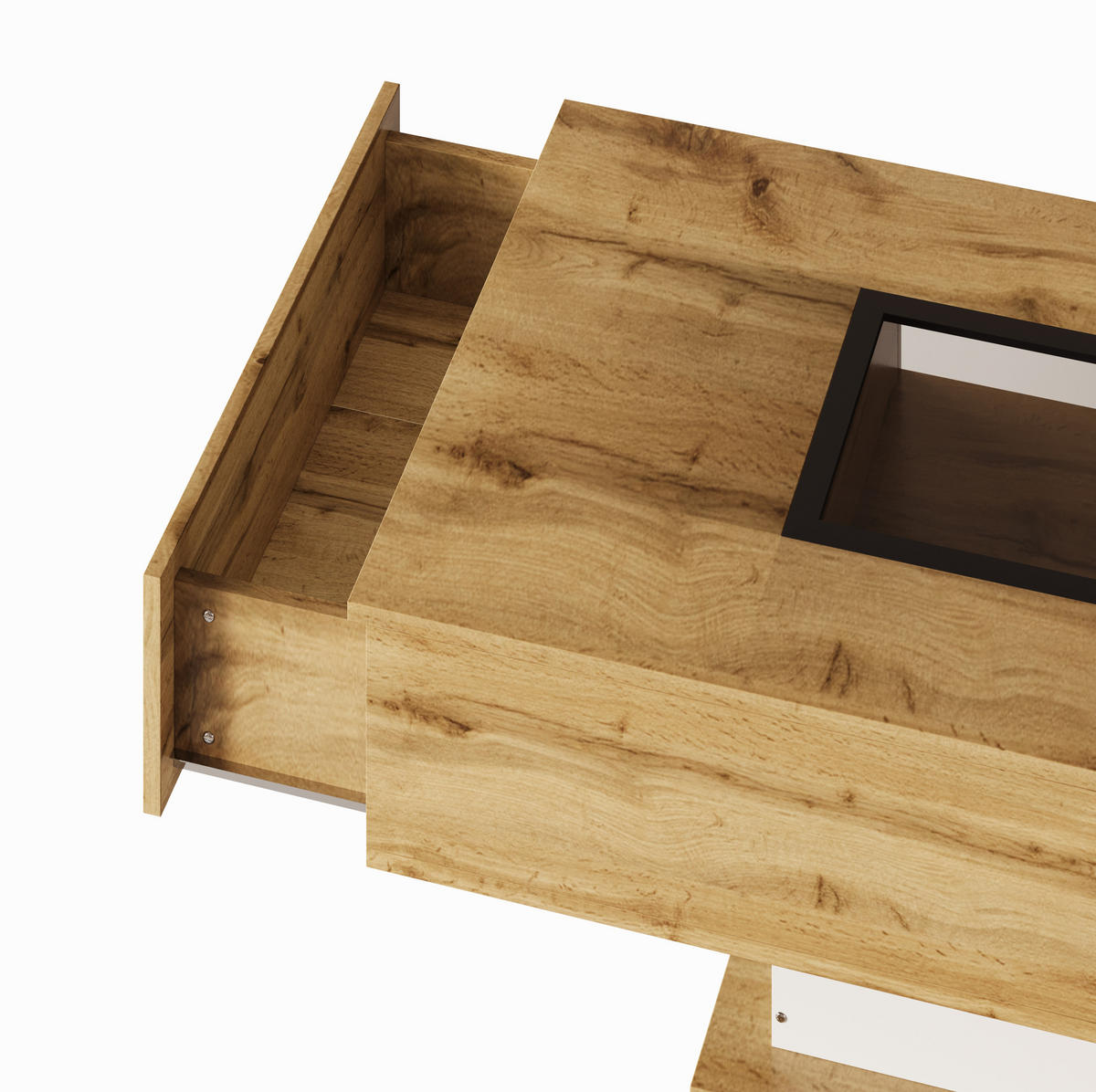 COUCHTISCH 110.2/60 cm Natur aus Spanplatte mit Glas und LED-Beleuchtung - Naturfarben, Holzwerkstoff (110.2/60/39.7cm) - OKMYHOME