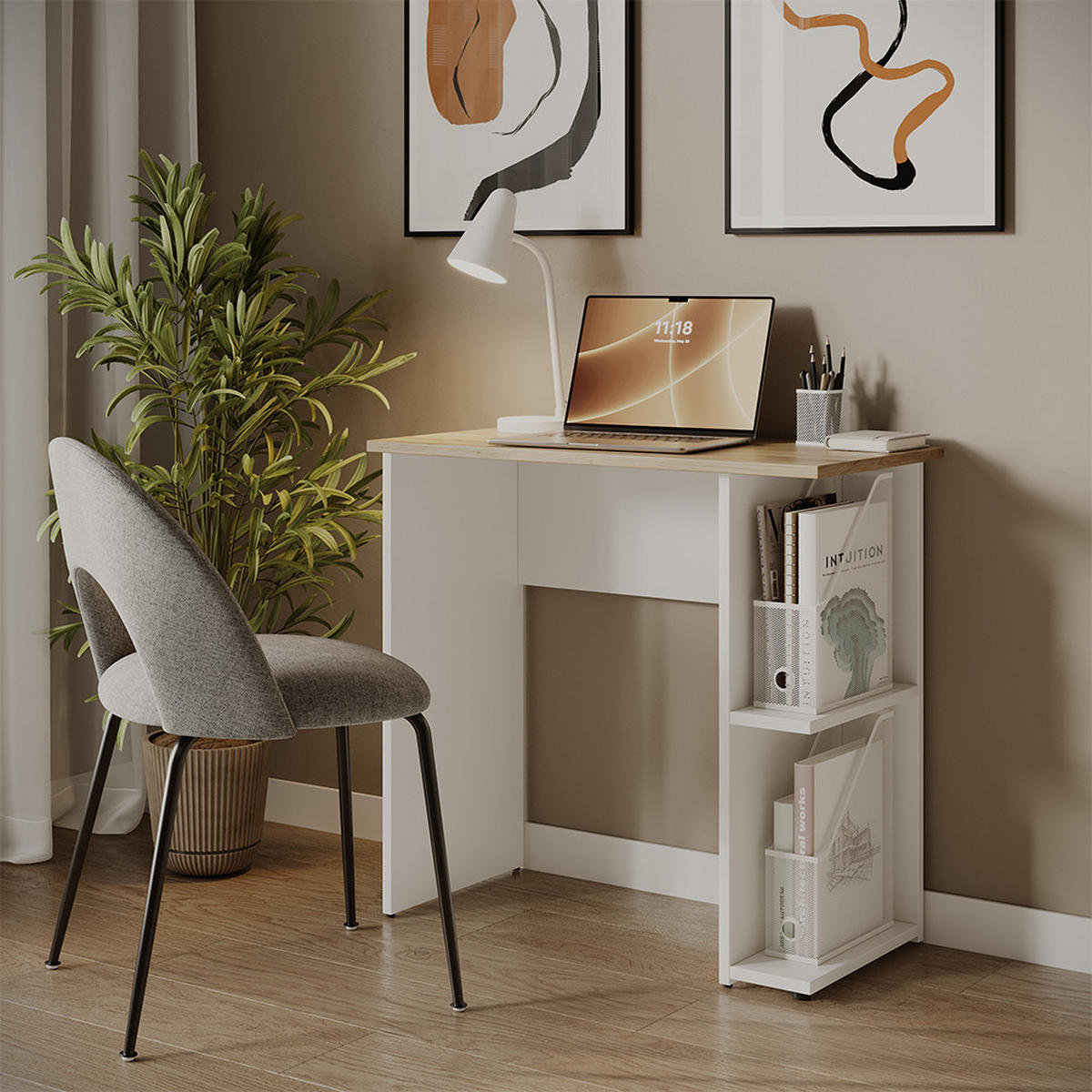 PSACÍ STŮL Simple Bílá/Artisan 80 x 40 cm - bílá/světle šedá, kompozitní dřevo (40/80/76cm) - Vicco