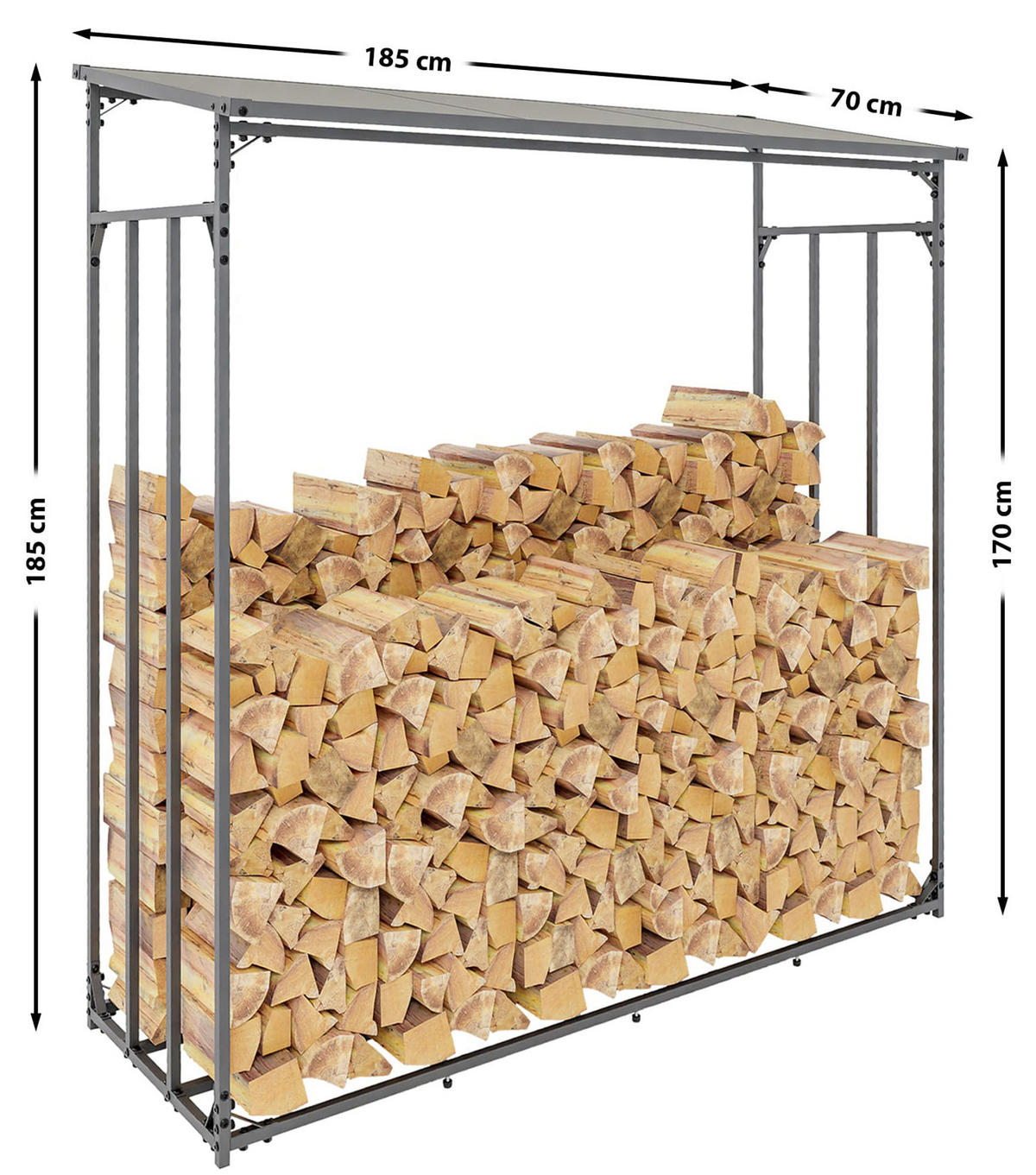 KAMINHOLZREGAL 185/70/185 cm Metall anthrazit - Anthrazit/Schwarz, Metall (185/185/70cm) - CLP