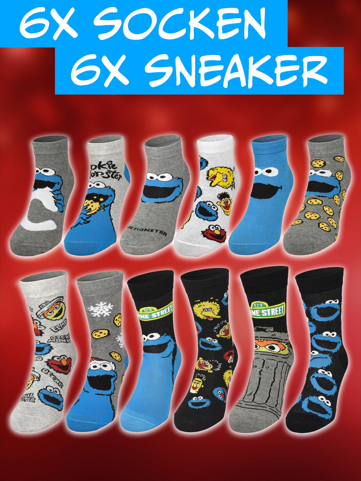 ADVENTSKALENDER Sesamstraße mit 12 Paar Socken Größe 40-45 - Multicolor, Textil (37/5/26.5cm) - United Labels