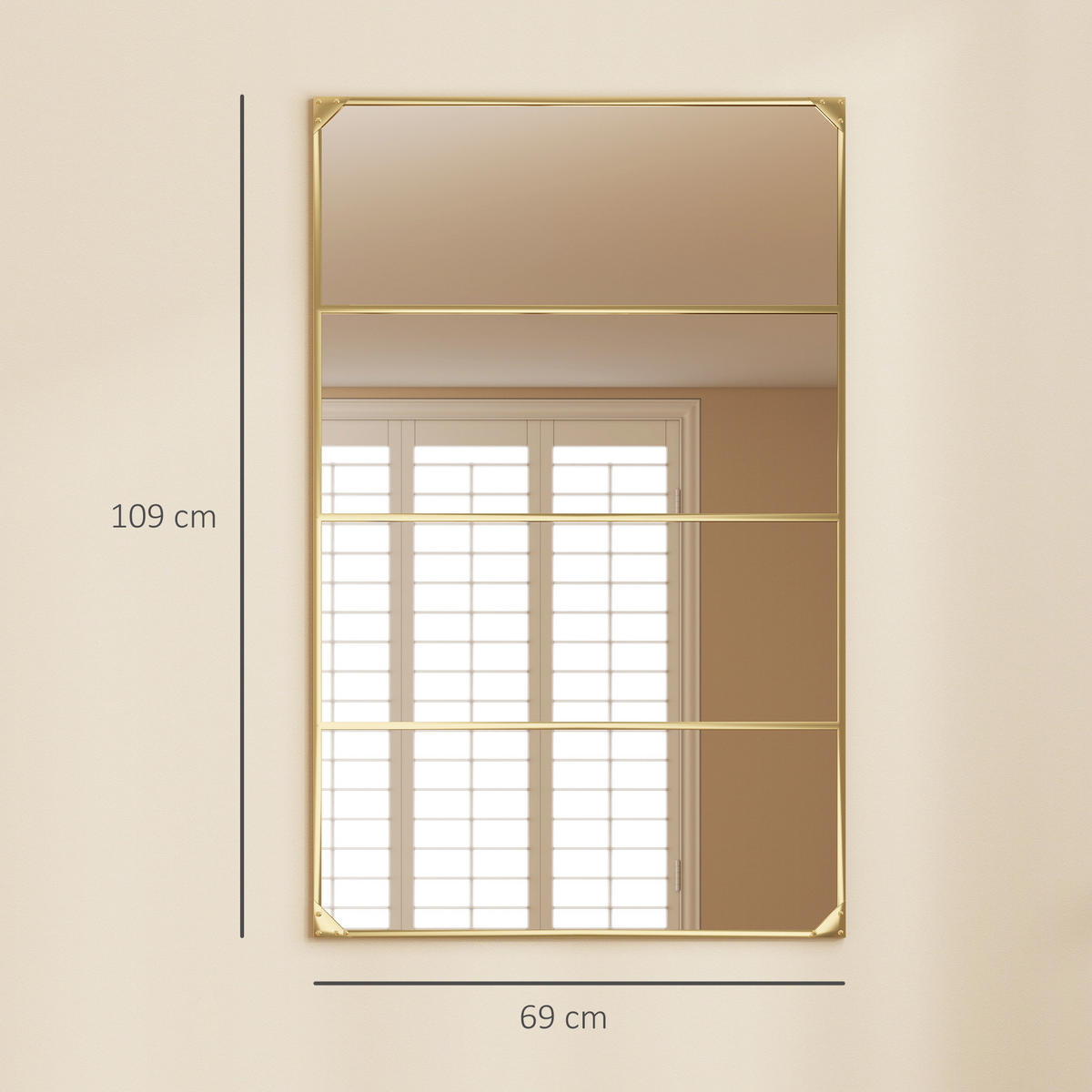 WANDSPIEGEL DE-14364 Verrière-Stil mit 4 Haken Gold - Goldfarben, Glas (109/69/2cm) - ComfortXL