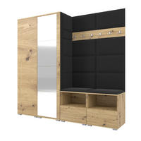 GARDEROBE NELA VI 200 cm (Modulare Flurmöbel Artisan Eiche mit Spiegel & Sitzpolster Schwarz 16 Universell) - Silberfarben/Schwarz, Holz/Holzwerkstoff (200/187/40cm) - Ravio