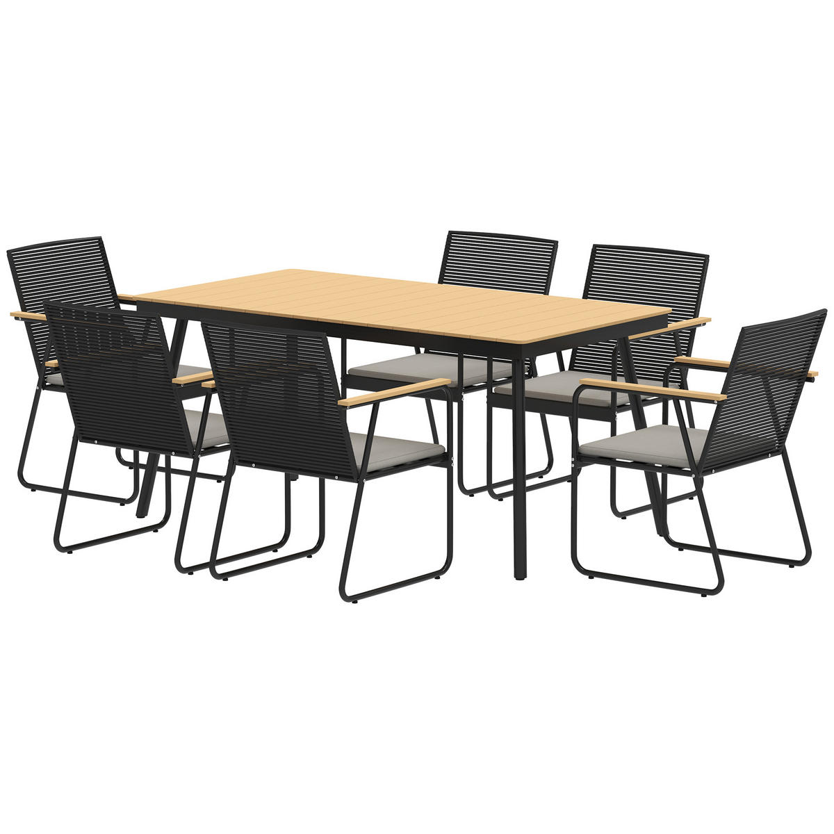 SITZGRUPPE 7-teilig DE-09701 mit Tisch und 6 Stühlen Naturholz+Schwarz - Naturfarben, Metall - ComfortXL