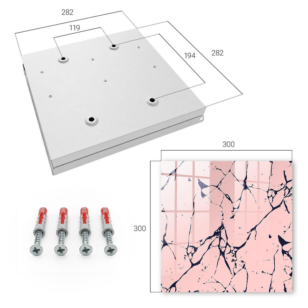 SCHLÜSSELBOX Weiß 30x30 cm – Türöffnung nach rechts - Marmormosaik - Pink, Metall (30/30/5cm) - TULUP