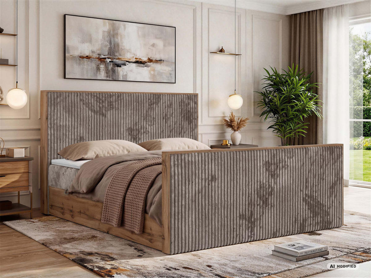 KONTINENTÁLNÍ POSTEL WOOD DUO 180/200 - Světle hnědá Manšestr - Topper T25 - H4 - černá/světle hnědá, textil/plast (180/200cm) - MKS