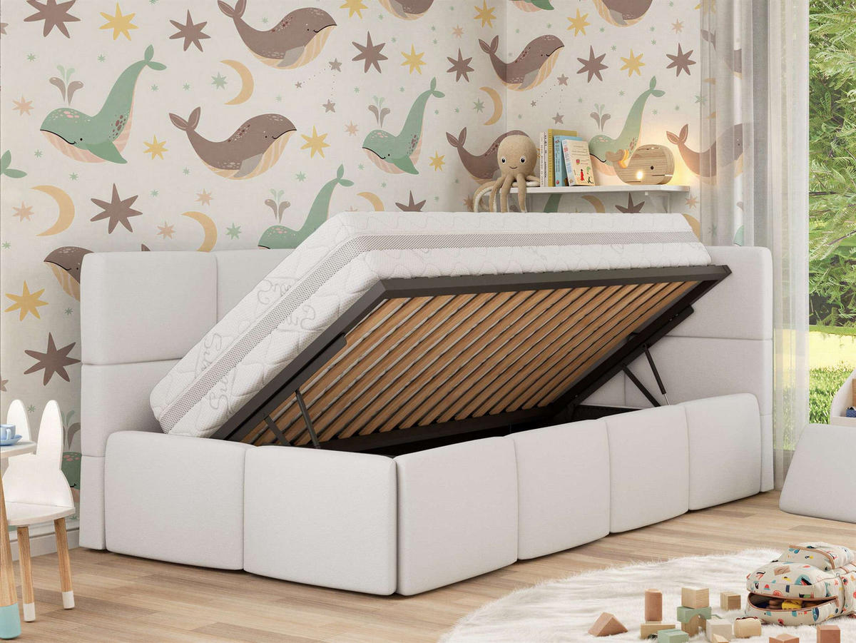 DĚTSKÁ POSTEL ARVO ALTA 90/200 - Bílý Ekokůže - Pravá - bílá, textil (90/200cm) - MKS