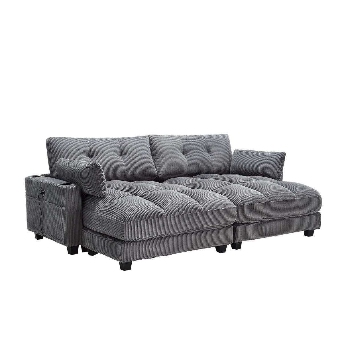 CHAISELONGUE Polsterliege,Ottomane,Sofa,Cordstoff,Grau - Grau, Textil (112/81/140cm) - LVHOM