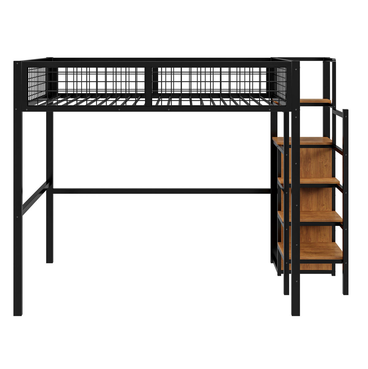 HOCHBETT 140/200 cm aus Metall mit Leiter und Kleiderschrank, Schwarz - Schwarz, Metall (140/200cm) - Flora Grace