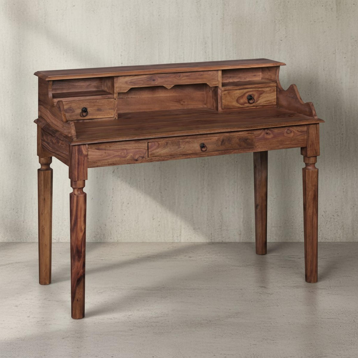 SCHREIBTISCH – Massivholz, 115 cm, Landhausstil, 3 Schubladen, Vintage-Optik - Braun, Holz (60/115/100cm) - KADIMA DESIGN