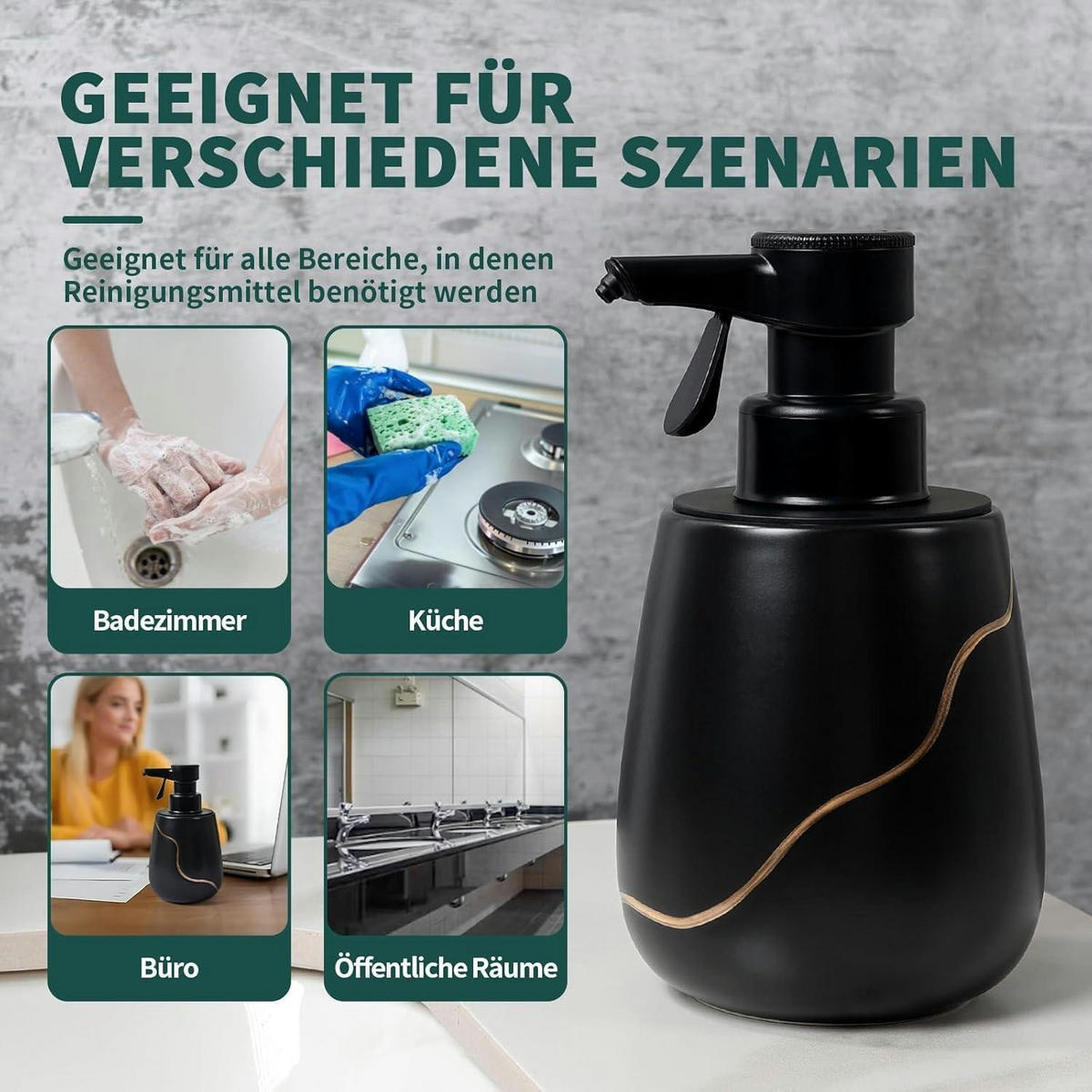 SEIFENSPENDER Automatisch Schwarz Keramik 560ml - Schwarz, Keramik (9/17/10cm)