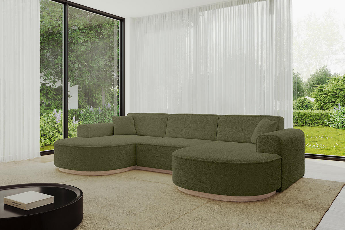 WOHNLANDSCHAFT MARI-U1-v1 - 303x171x83 cm Grün Bouclé - Grün, Holzwerkstoff/Textil (303/83/171cm) - ALTDECOR