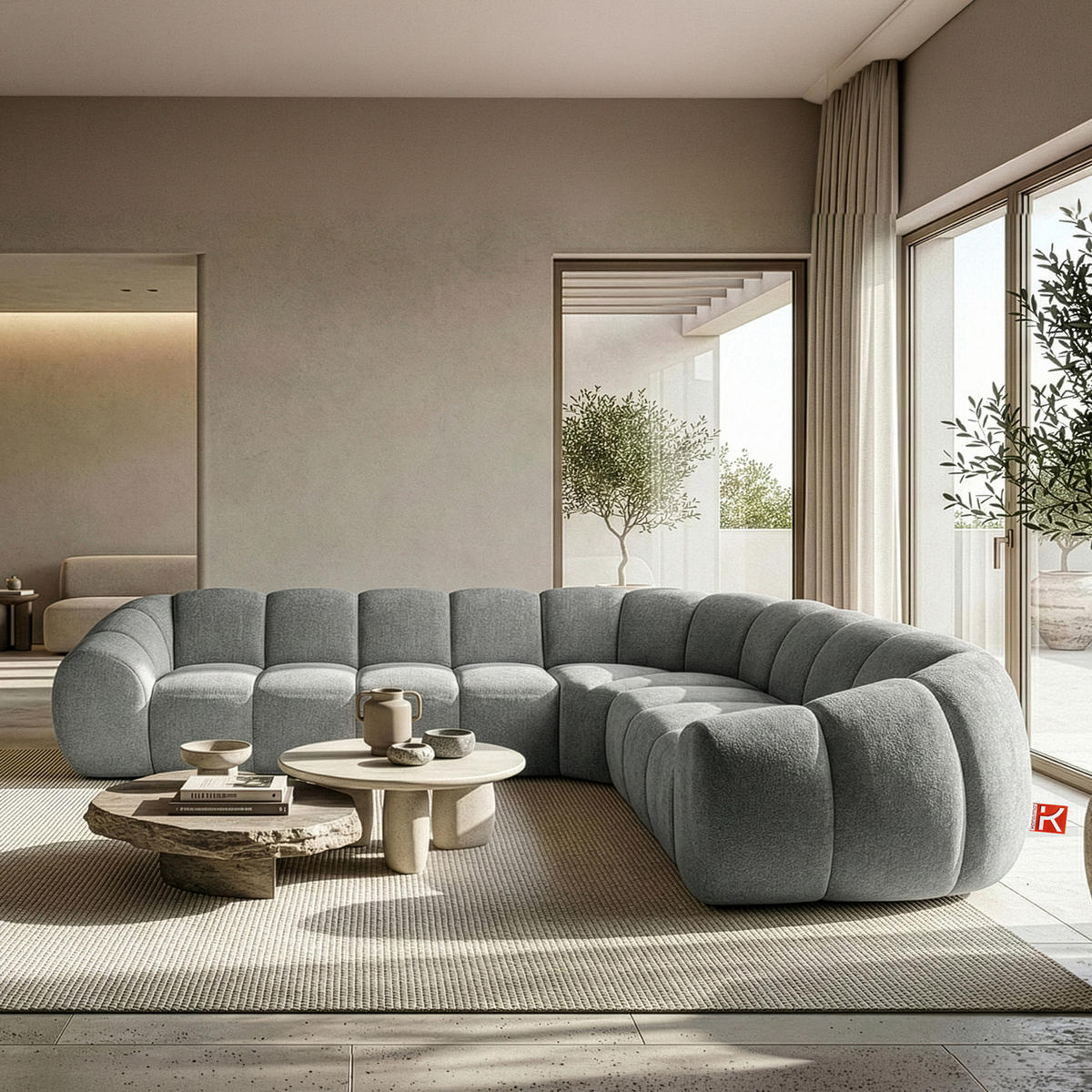 ECKSOFA RECHTS FLAVA, hell Aschgrau - Hellgrau, Holz/Holzwerkstoff (310/270cm) - KONSIMO®