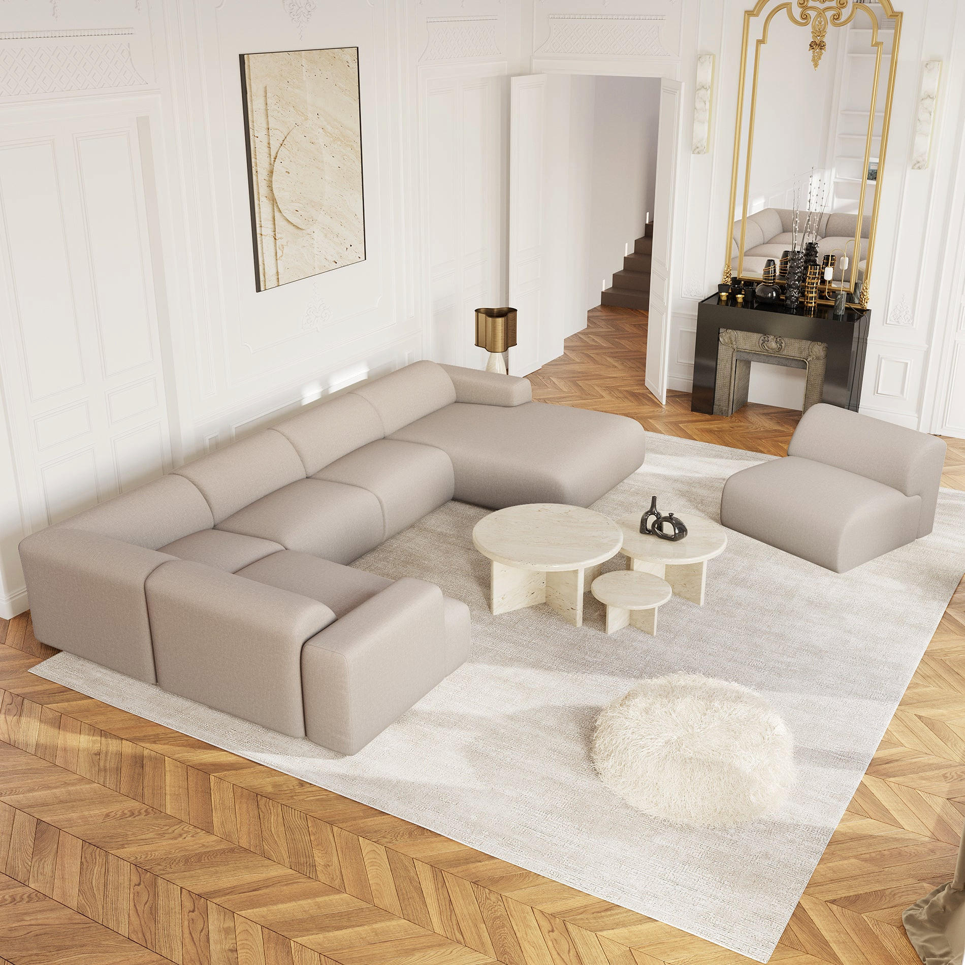 WOHNLANDSCHAFT Rastergewebe Beige 354cm - Beige, Textil (354/73/200cm) - Sia Home