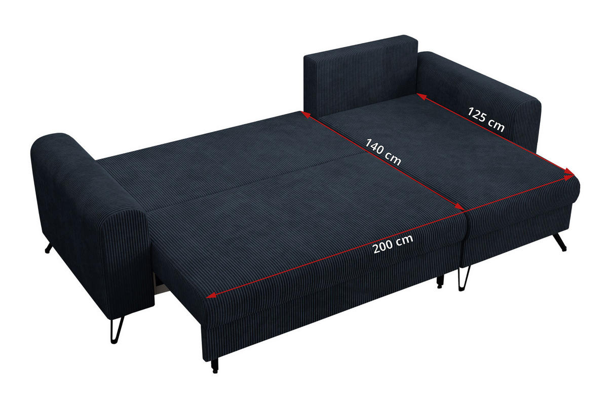 ECKSOFA Hugo Cord Dunkelblau - Schwarz/Dunkelblau, Textil/Metall (242/140cm) - MKS