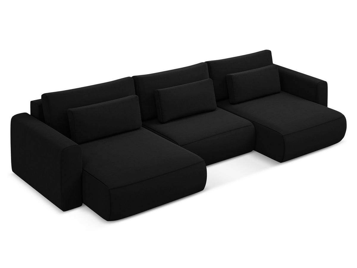 WOHNLANDSCHAFT Samt Stoff Schwarz - Schwarz, Kunststoff/Textil (340/82/149cm) - Makamii